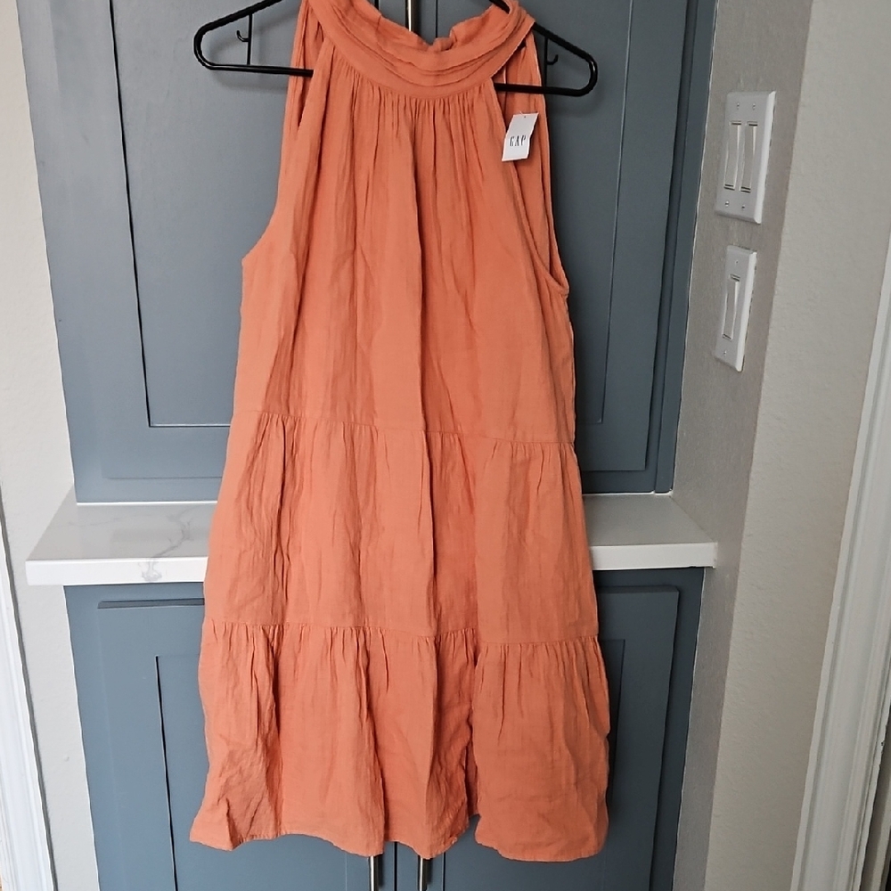 Gap Sleeveless Crinkle Orange Dress